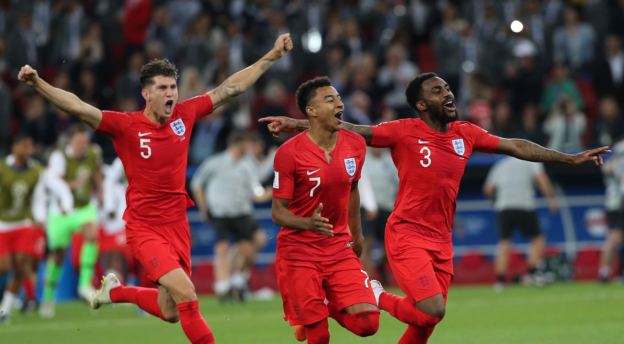 03.07.2018. MOSCOW, Russia: England team celebrates victory at end of the Round-16 Fifa World Cup Russia 2018 football match between COLOMBIA VS ENGLAND in Spartak Stadium.