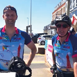 Trinity’s HR Manager David Warburton with Dave Young after completing the Manchester to Blackpool Bike Ride.
