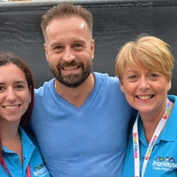Trinity Hospice Corporate Fundraiser Janet Atkins (right) with Alfie Boe at Alfie’s Homecoming Concert earlier this year. Photo - Darren Nelson