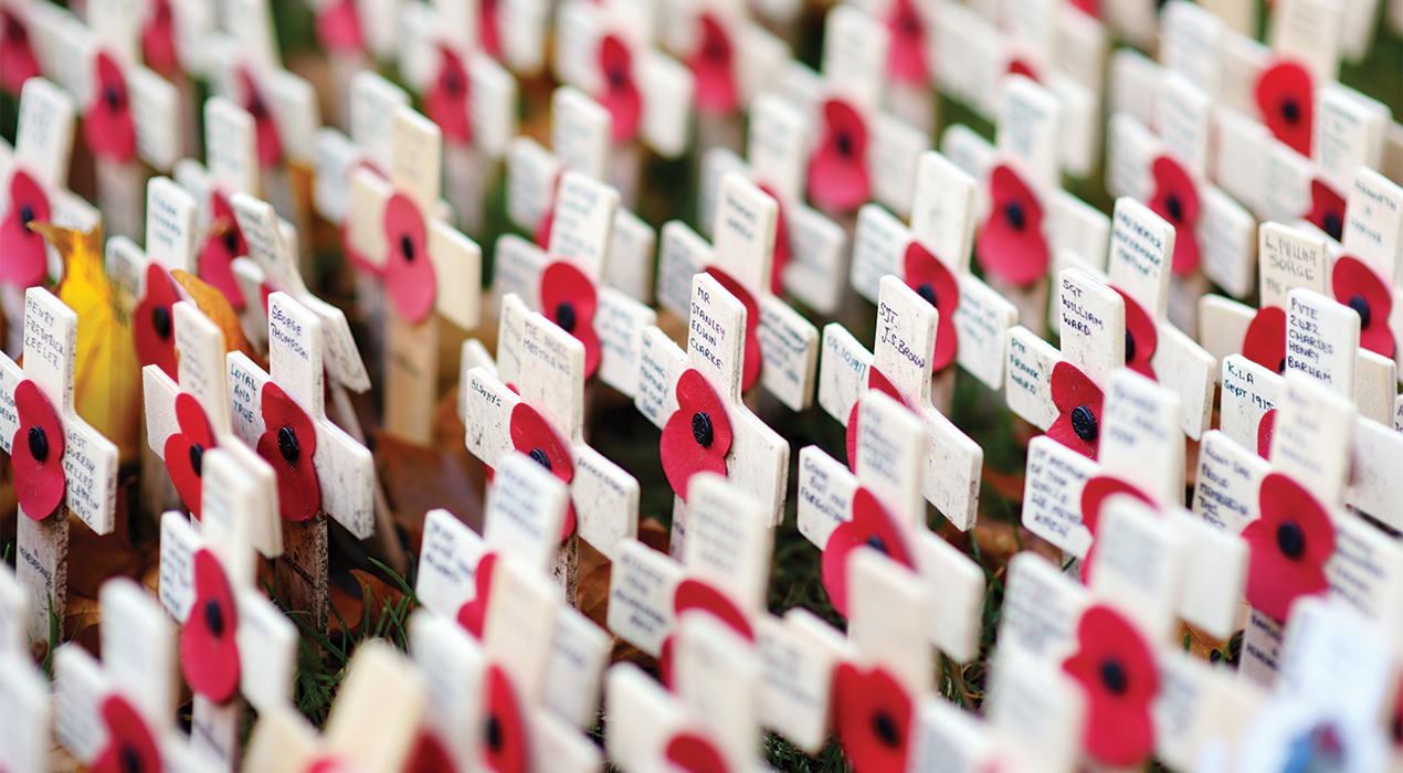 Poppy crosses at the Westminster Abbey Field of Remembrance, on Remembrance Day, to remember military and civilians who have died since World War I.